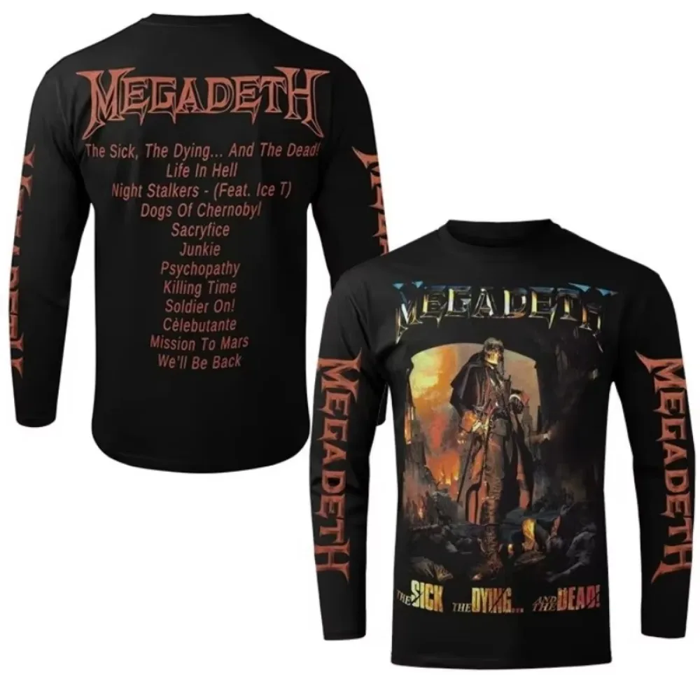 3D-gedrucktes Unisex-Langarm-T-Shirt, Megadeth Punk Metal Rock Band Shirt, Herbstmode, amerikanische Streetwear, Retro-Freizeit-Oberteil – Detail 6