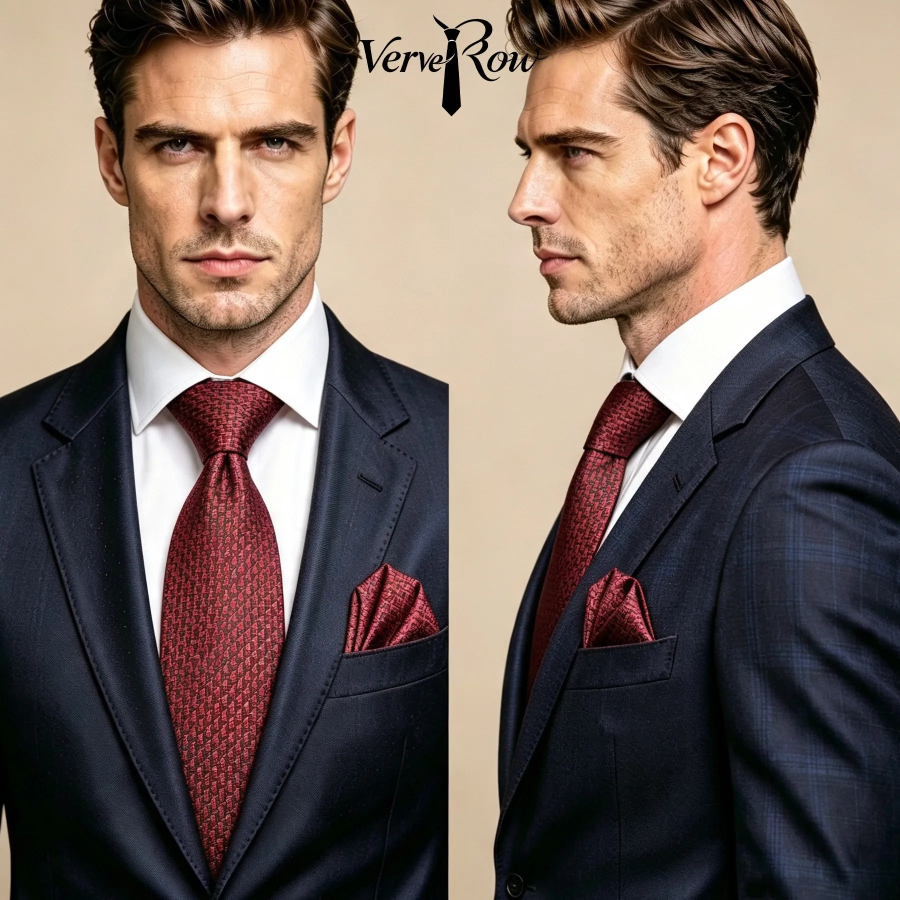 VERVEROW Men Solid Textured Necktie Pocket Square Set Classic Formal Tie Handkerchief Suit for Business Wedding Formal Events