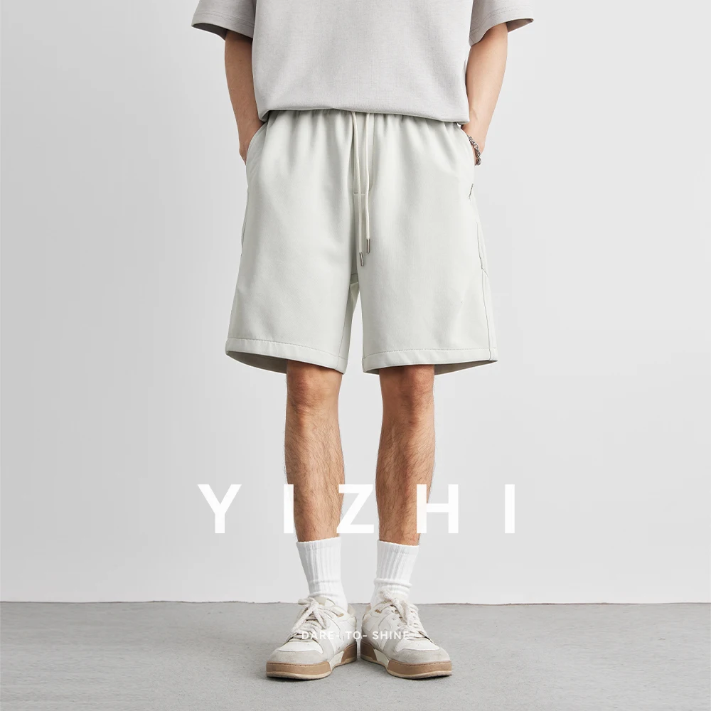 

2025 Summer New Y2Y Sports Shorts American Fashion Solid Color Casual Loose Shorts Thin Drawstring Pocket Mid-Length Pants
