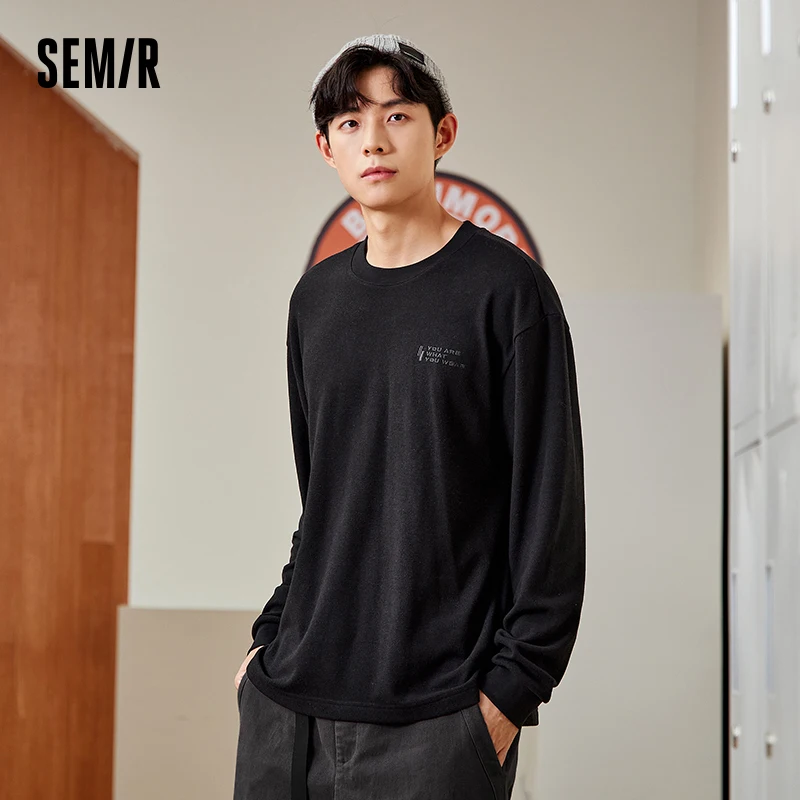 Semir Long Sleeve T-Shirt Men 2023 Winter New Refined Embroidery Simple and Stylish Pullover Top