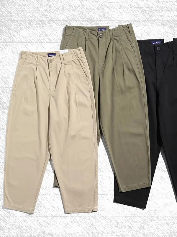 

Свободные рабочие брюки из чистого хлопка, широкие мужские брюки цвета хаки, весенне-осенние повседневные брюки в стиле Cityboy, молодежные брюки в японском стиле, ретро, ​​молодежные