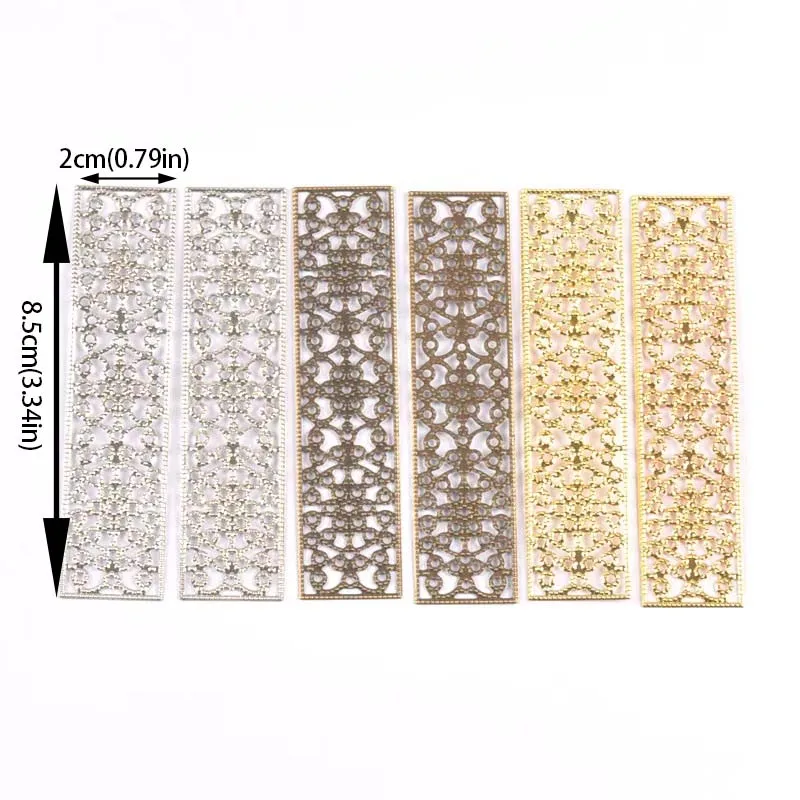 10pcs 3 color Filigree Wraps rectangle Connectors Metal Crafts Headwear accessories for Jewelry Making 85x20mm YKL0903