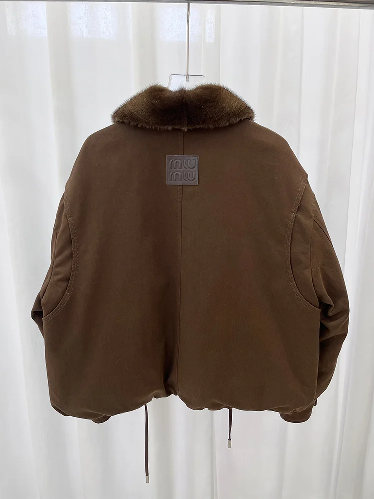 Mode femmes hiver chaud doudoune d'oie réel col de fourrure de vison vestes courtes décontracté femme vestes bouffantes offre spéciale