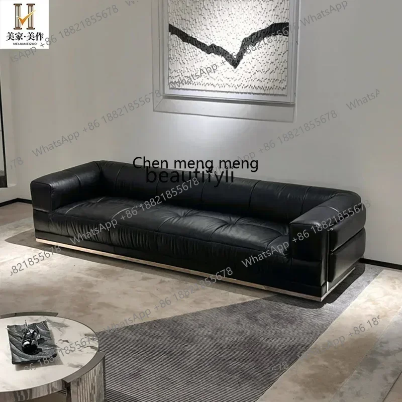 D06 Tofu block stainless steel sofa retro living room leather art straight row studio commercial sofa