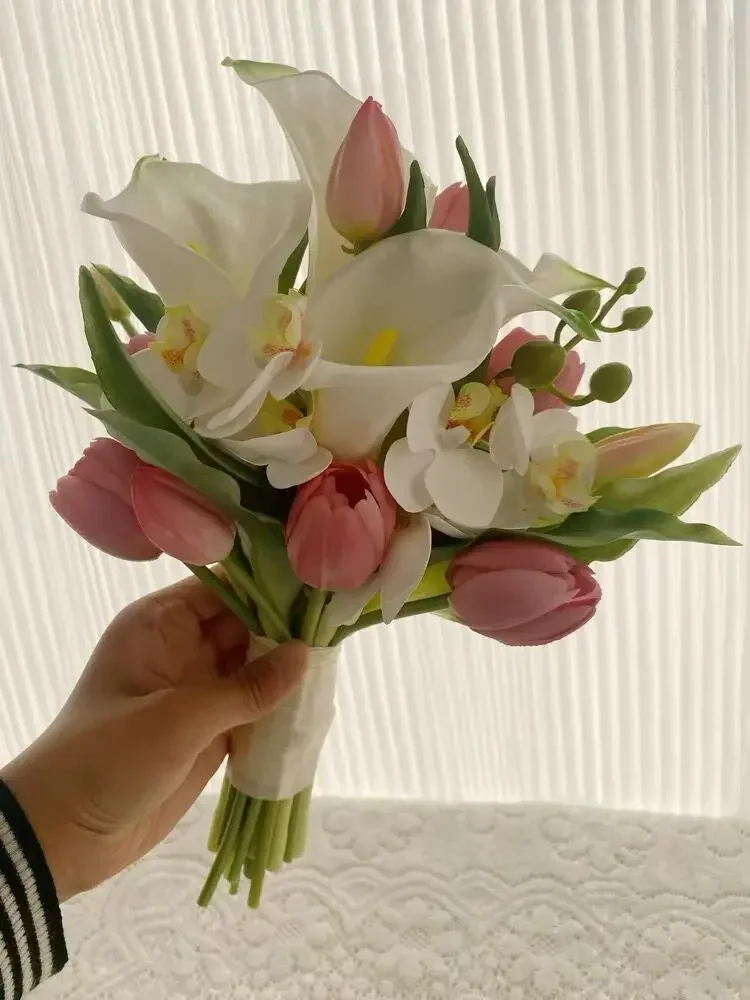 Ramo de novia para boda, rosa blanca, ramo de boda hecho a mano, flor Artificial, rosa buque casamento