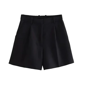 High-waisted traf-brimuda for women, side pockets, front darts, vintage, zipper, short pants, fashion 10 Main Sales Women's Bermuda - №3