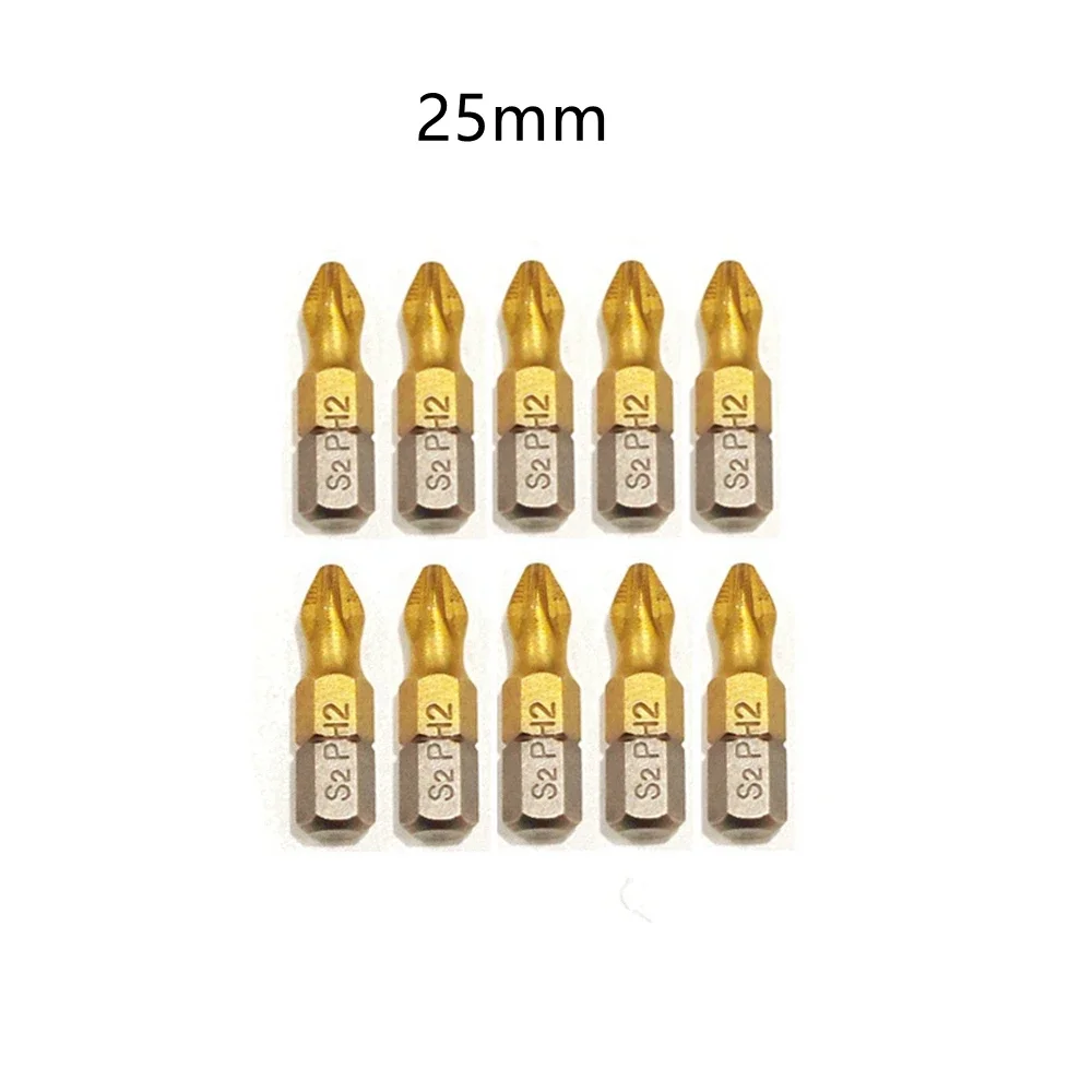 PH2 스크루 드라이버 비트 25mm 50mm 티타늄 코팅 스크루 드라이버 헤드 미끄럼 방지 1/4 육각 섕크 드릴 비트 DIY 전동 공구 액세서리