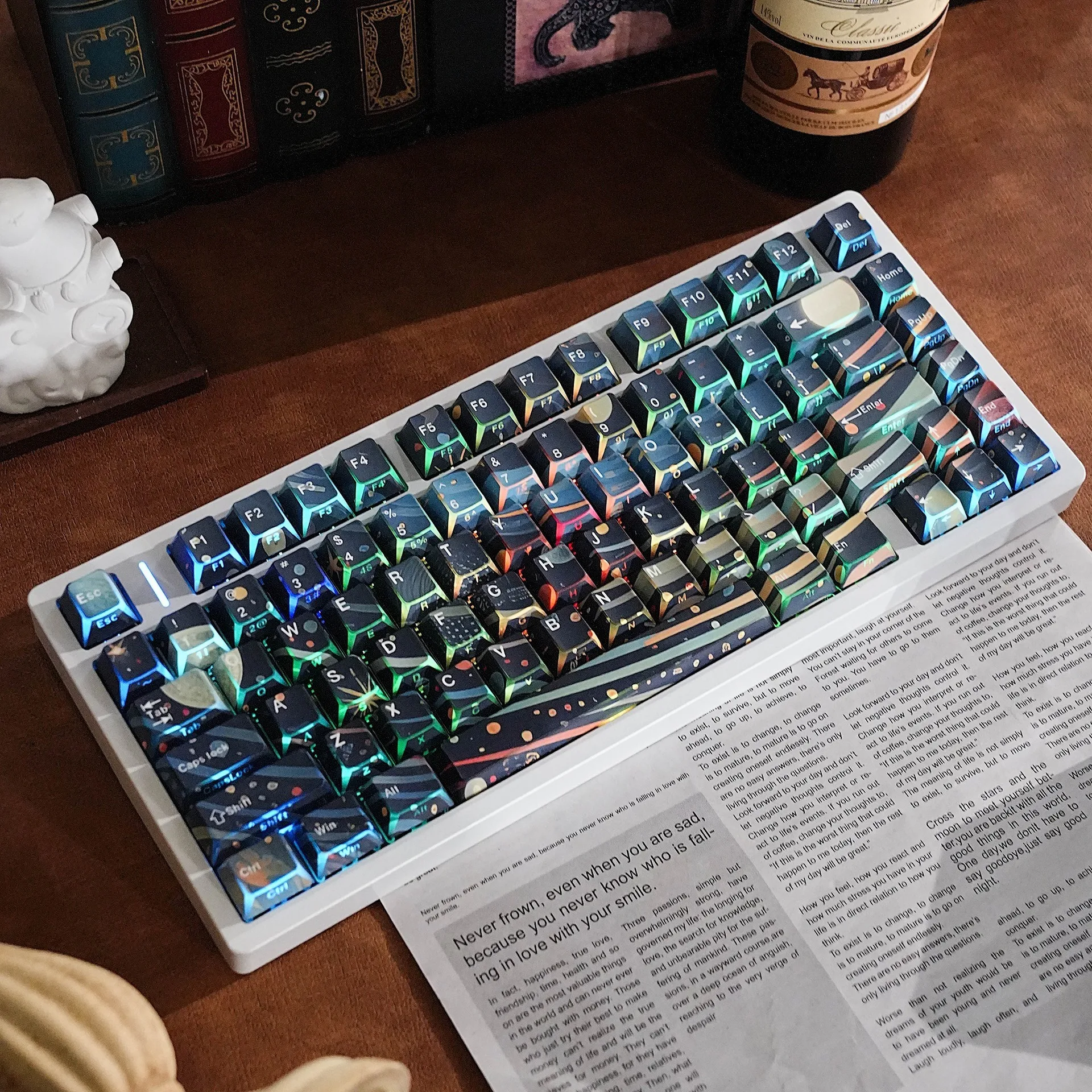 Starry Sky Edge Shine Throug Side Print Mechanical Keyboard Keycaps ES/FR/GE/RU/AR/JP/KR/UK Cherry Profile PBT Keycap ISO 7U