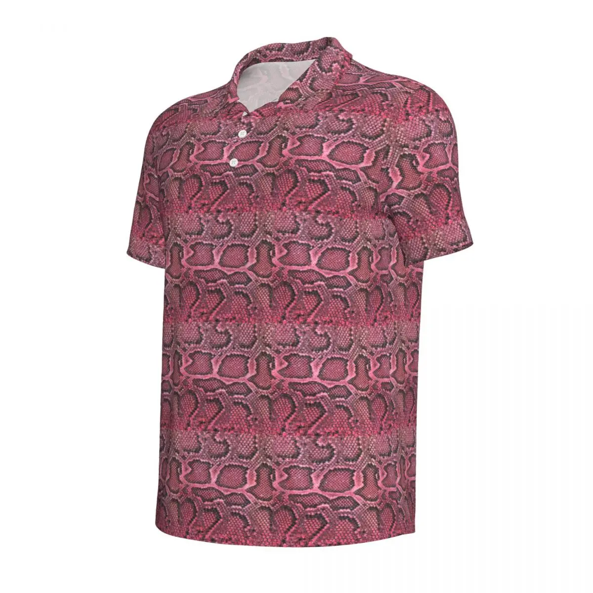 Snakeskin Print Polo Shirts Pink Animal Scales Casual Shirt Beach Streetwear T-Shirts Mens Short-Sleeved Design Oversized Top