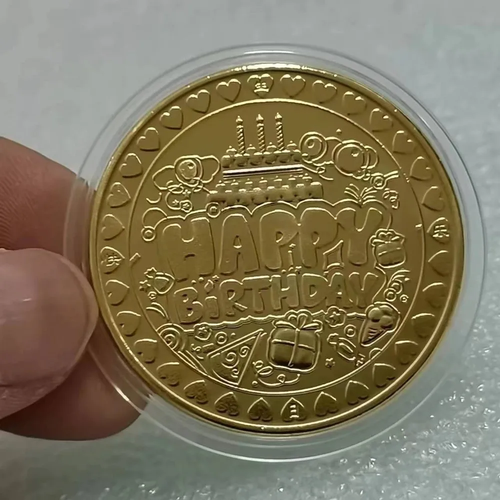 Exquisite Happy Birthday Commemorative Coin Color Painting Good Luck Happiness Medal Cake Gift Souvenir Coin New Year