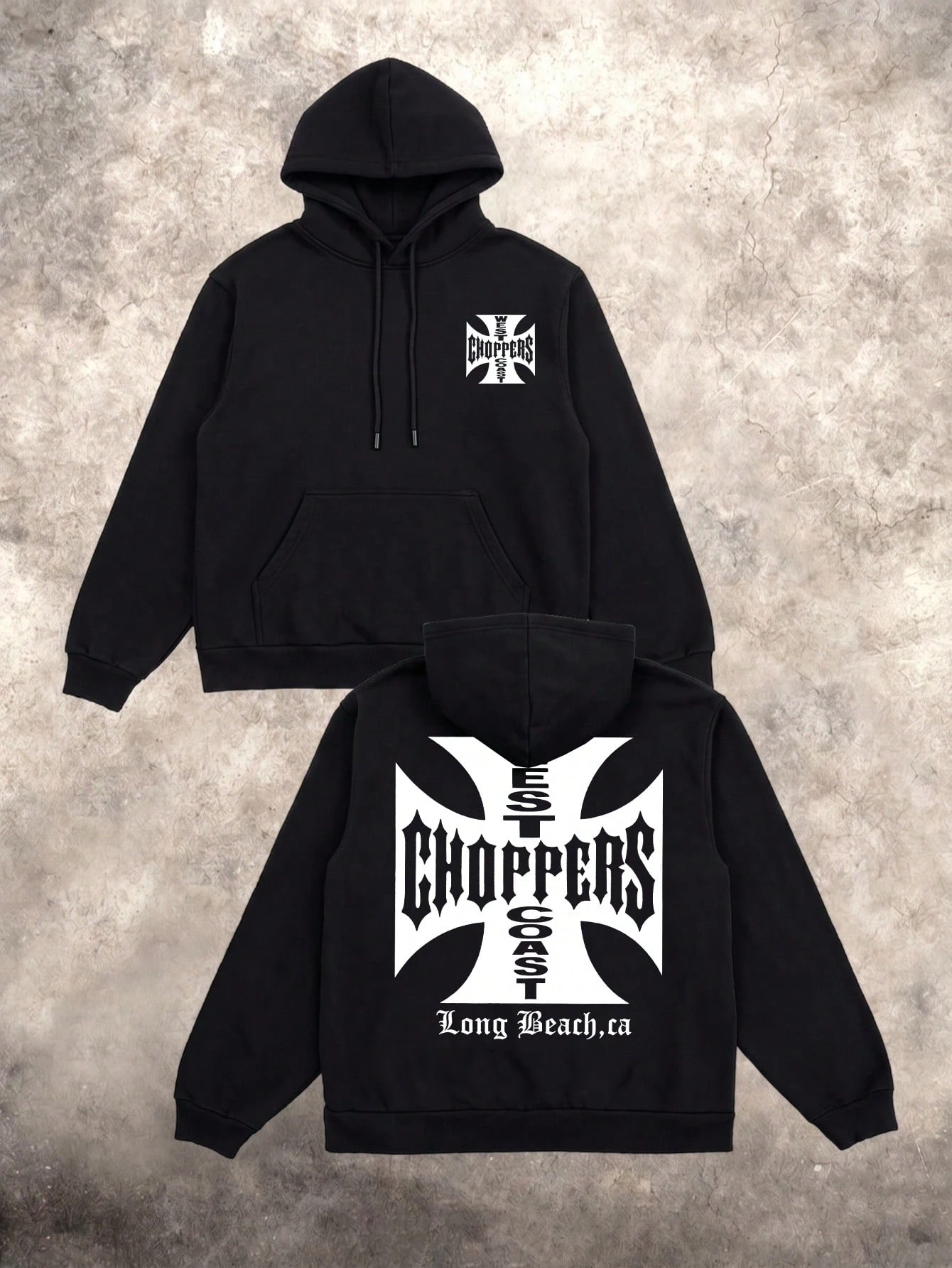 2026 Neuer Unisex Oversized Hoodie Streetwear West Coast Choppers Kreuz-Print Doppelseitiger Grafik-Kapuzenpullover Herbst Winter – Detail 5