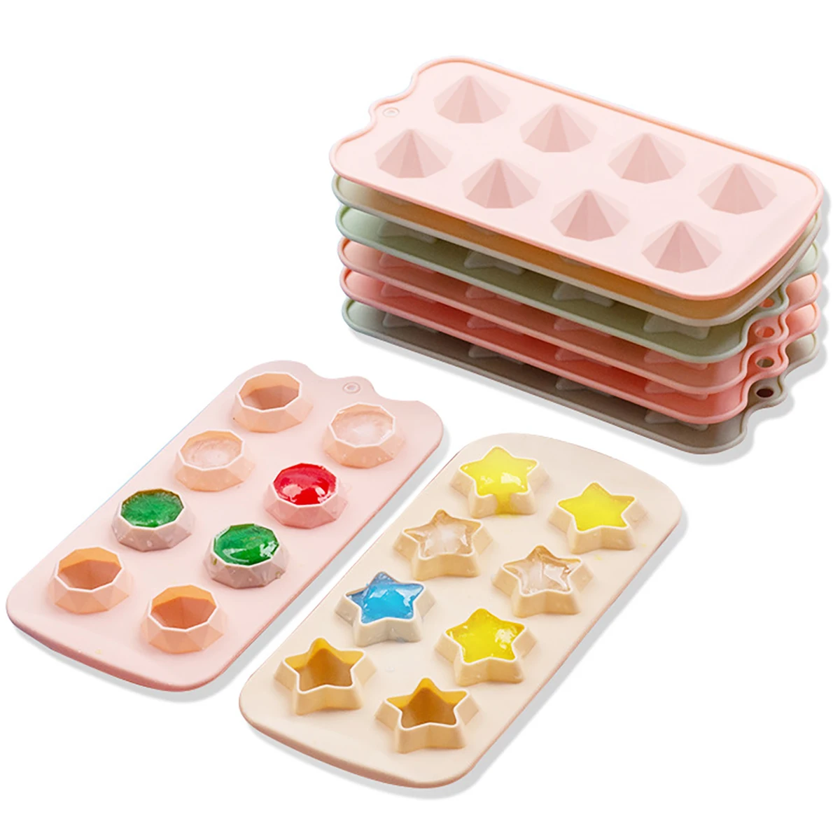 8grids Silicone Ice Cube Tray Mold Food Grade Star Diamond Tray Mold Creative DIY Ice Maker Ice Cube Tray Home Kitchen Gadget