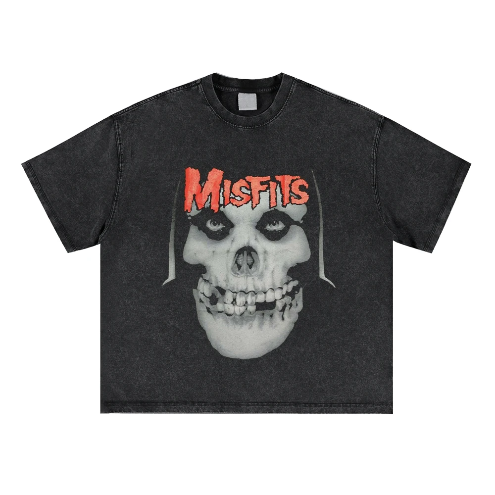 

Футболка с принтом группы The Misfits, винтажная стираная футболка, мужская и женская одежда, повседневные футболки большого размера с короткими рукавами, топы, уличная одежда