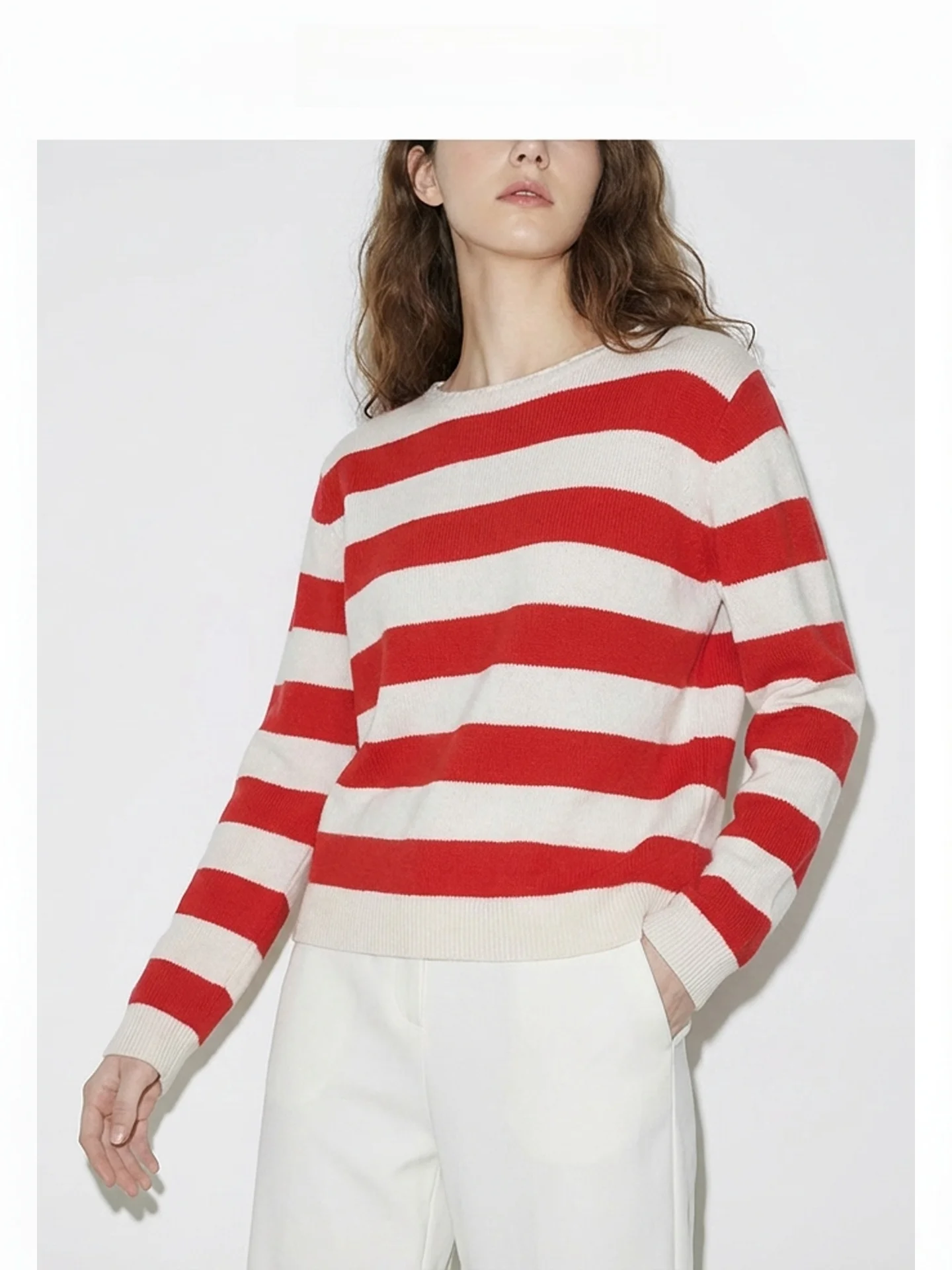 

Ретро-полосатый женский трикотажный джемпер свободного кроя с вырезом-лодочкой и длинными рукавами из мягкой шерсти для осени и зимы, повседневный, комфортный