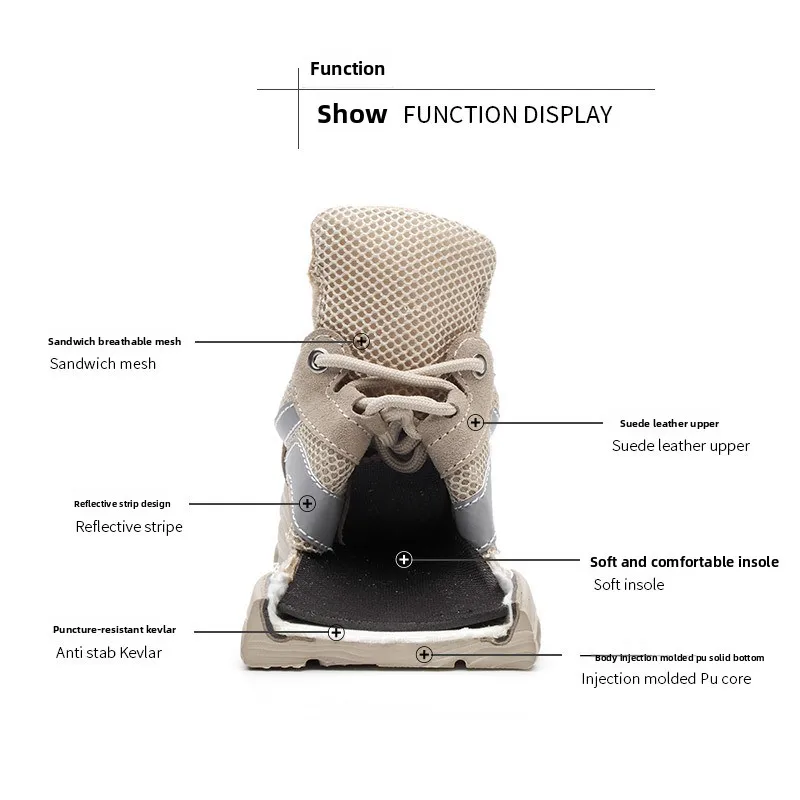 Mid Top Leisure Sports Safety Shoes Breathable Mesh Upper Anti Smash Anti Puncture Slip Resistant Work Boots for Men Women