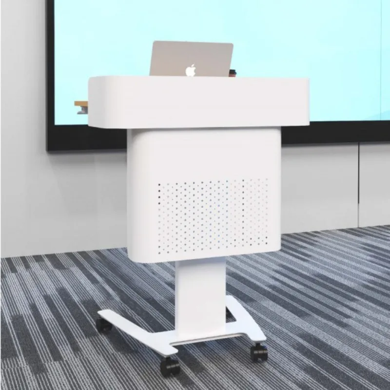 Wood grain countertop Pneumatic lifting mobile base Podium baffle Classroom training Push-pull vertical speech podium