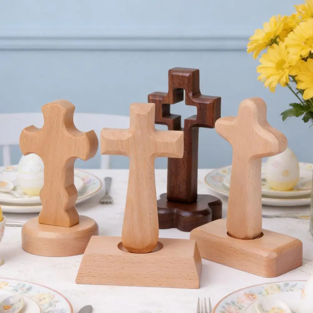 Standing Wooden Crucifix Statue Tabletop Religious Figurine Spiritual Christian Gift for Church Home Office Table Decor 90%