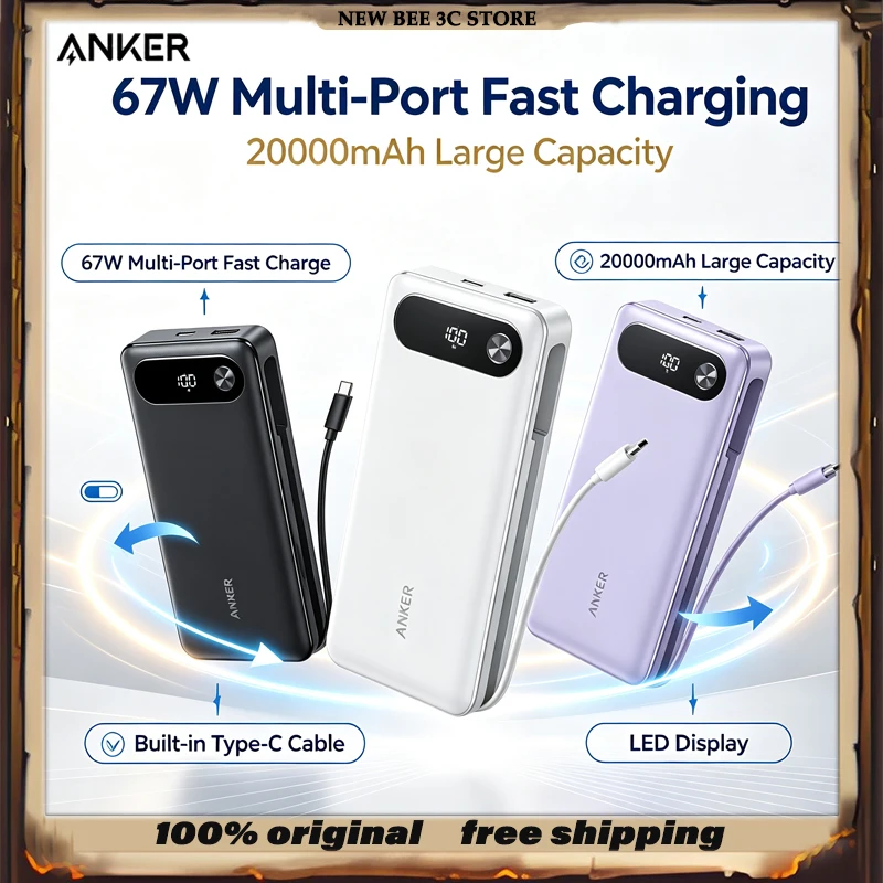 Anker Anker Power Bank 65W 20000mAh Fast Charging Power Station Built In Cable Multi Port Portable Charger For Laptop Phone A1383 - Aliexpress Deal