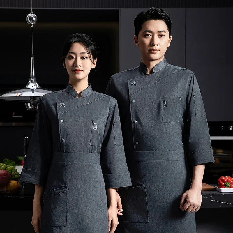 

Chef's workwear for men and women, long-sleeved, suitable for catering, hotels, Western restaurants, Chinese-style executive che