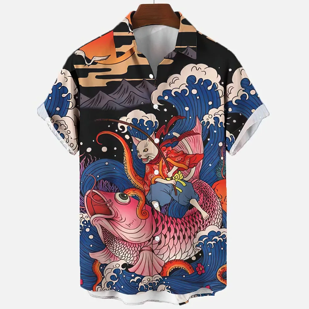 2024 Colorful Cats Retro Fashion 3d Men\'s Hawaiian Shirt Male Clothing Casual Shirts Men\'s Shirt Fashion Loose Short Sleeves 5xl