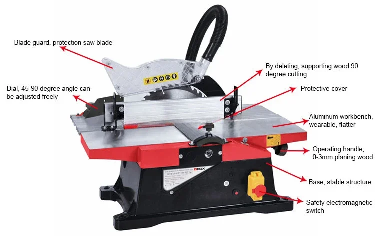 6 Inch 1800W Combined Woodworking Machine 155mm Max Planing Width Bench Planer And Saw For Woodworking