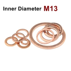 Copper Flat Washer M13 Seal Gasket inner diameter 13mm Sealing Ring Thin Sheet T3 Red copper washer