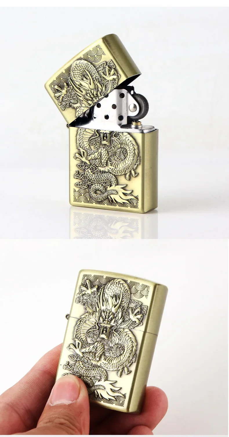 New Relief Dragon Retro Kerosene Lighter Creative Metal Windproof Lighter Portable Outdoor Cigar Old-Fashioned Kerosene Lighter