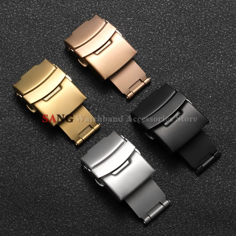 Hebillas de Reloj Plegables de Doble Presión de Acero Inoxidable de 14/16/18/20/22/24 mm para Relojes Seiko, Cierre de Metal Plateado, Negro, Oro Rosa