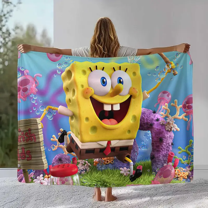 Bikini Bottom S-SpongeBob Cartoon Flannel Throw Blanket,Cozy Warm Blanket for Bed,Sofa,Living Room,Picnic,Camping,Home Decor