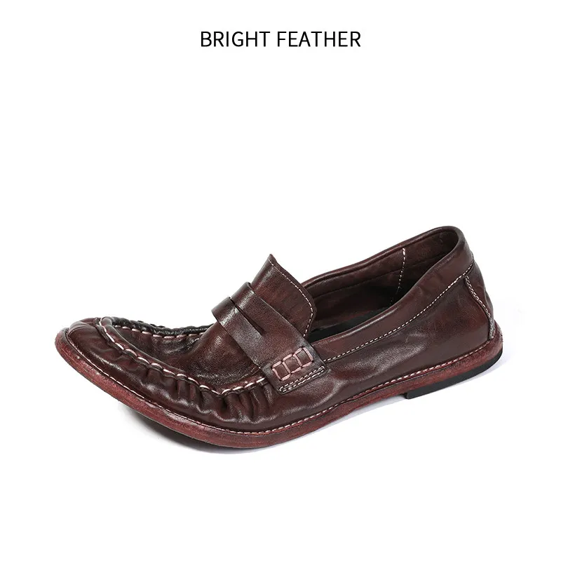 

Men's Horse Leather Shoes Slip-on Casual Leather Shoes Vintage Antique Handmade Stitch Shoes Soft Leather Soft Sole Summer Breat