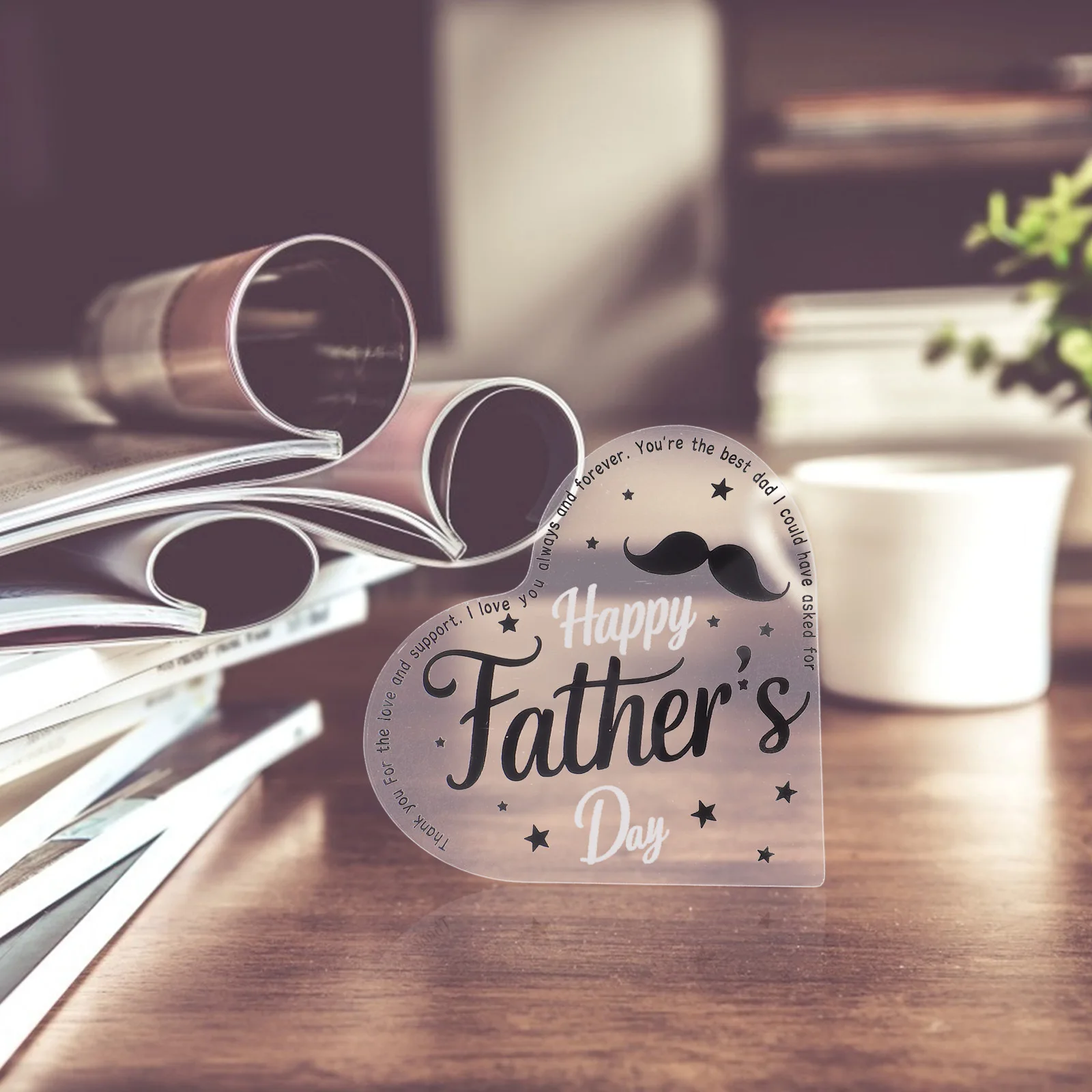

Father's Day Transparent Heart Shaped Acrylic Ornament Table Decoration Desk Plaque Heart Keepsake Father's Day Decorations