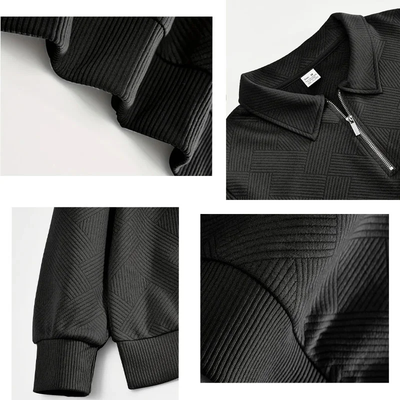 Herren Viertelreißverschluss Strickpullover Polokragen Langarm Pullover Lässiger Einfarbiger Leichter Jumper Frühling Herbst – Detail 10