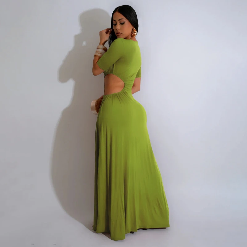 Sexy mujer cuello redondo alto Split recortado ceñido al cuerpo Midi Maxi vestido 2024 otoño calle noche fiesta Club Vestidos Sexy Vestidos largos