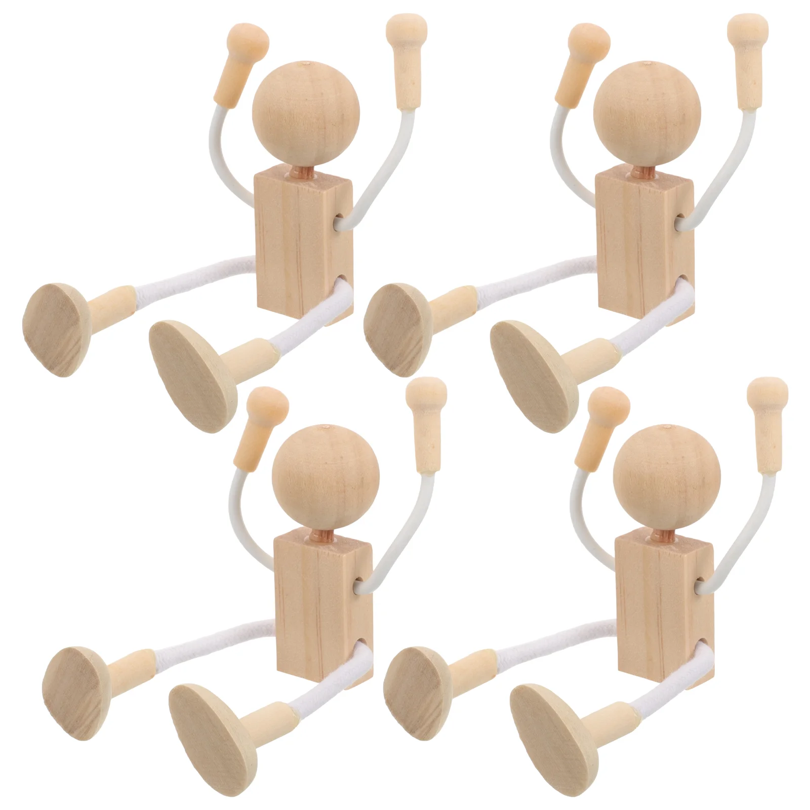 

4 Pcs Miniature Toys DIY Peg Model Educational Craft Wooden Shapable Robot Bamboo Child Unfinished Dolls