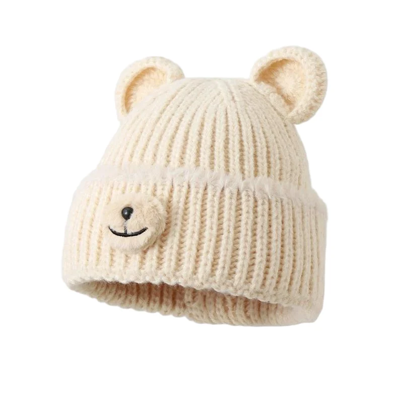 Herbst- und Wintermütze im koreanischen Stil für Frauen, Bärenohren, süße und niedliche vielseitige Wollstrickmütze, Gehörschutz, warme kalte Mütze – Detail 10