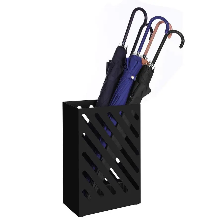

Metal Umbrella Stand, Rectangular Umbrella Holder Rack, with a Removable Drip Tray, 4 Hooks, HollowOut Design, for Entryway, Off