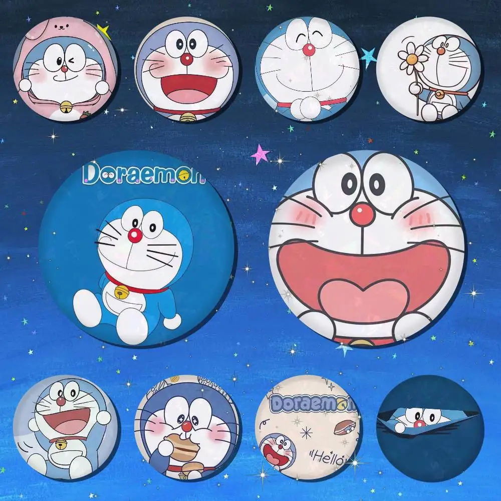 

anime D-Doraemon-n Round Snap-in Brooches Rock Band Lapel Pins Badges Fan Collection Accessories Jewelry Handmade Gifts