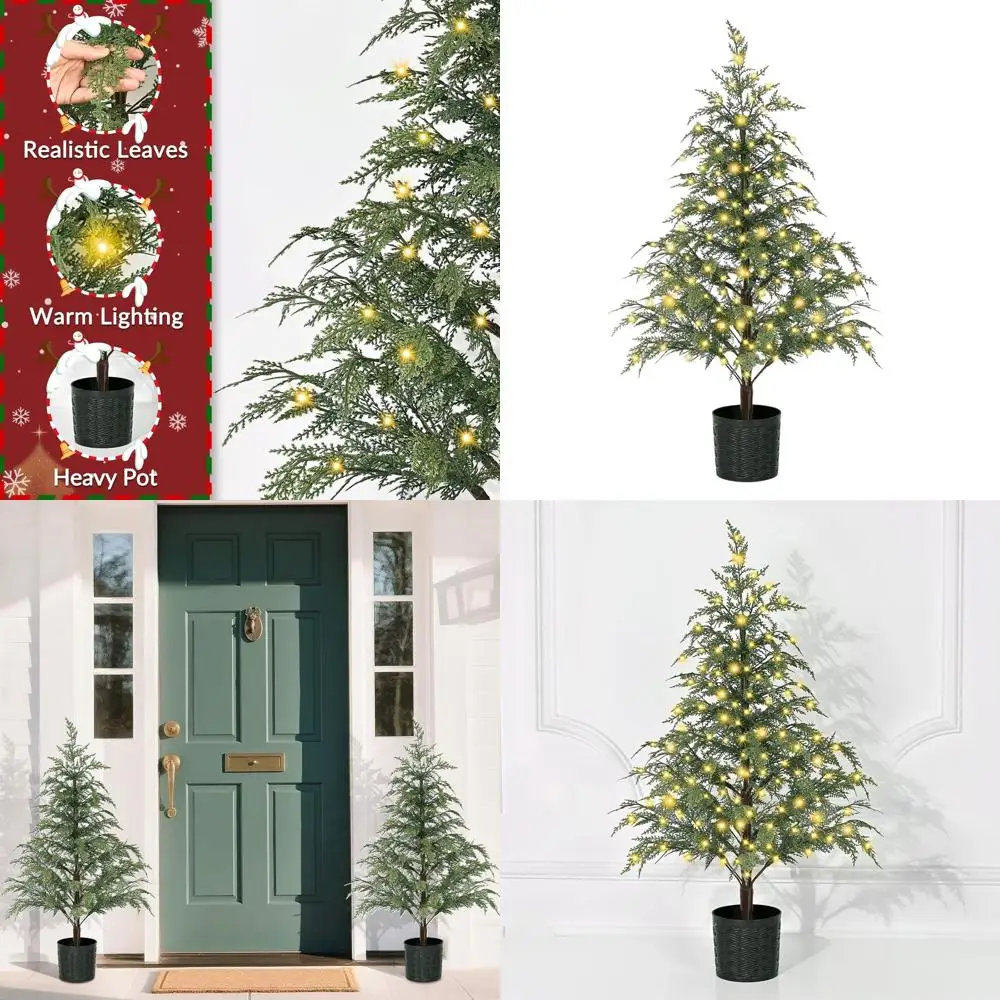 

Pre-Lit Mini Christmas Tree, Artificial Cedar, Realistic Touch, Indoor/Outdoor Decor, Farmhouse Style
