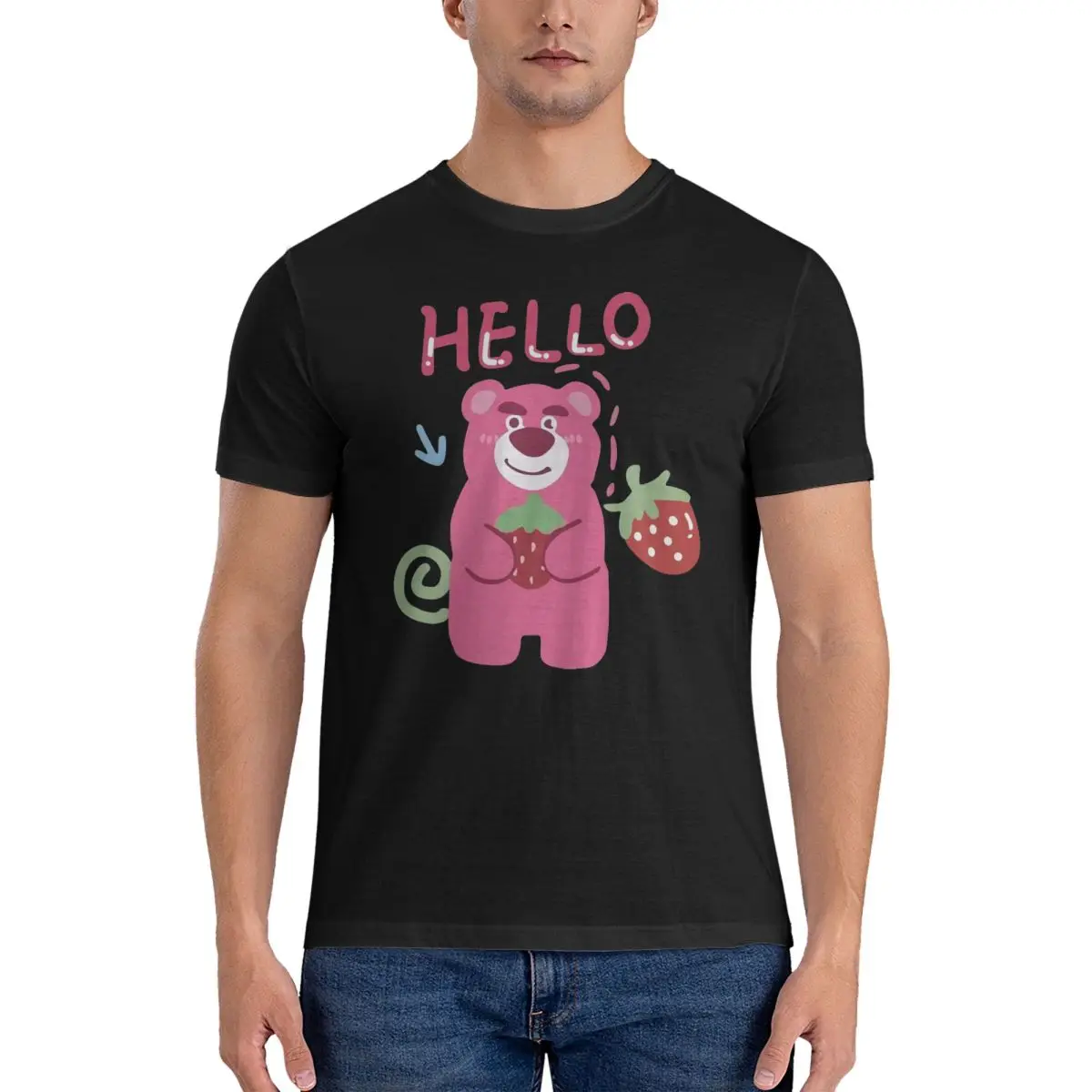 Men's T-Shirts Cute Bear Vintage Pure Cotton Tees Short Sleeve Disney Toy Story Lotso T Shirts Round Collar Clothes Gift Idea