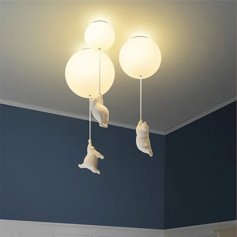 Modern Ceiling Chandelier Light Cartoon Lighting Creative Polar Bear LED Pendant Lamp Theme Hotel Kid Children Kindergarten