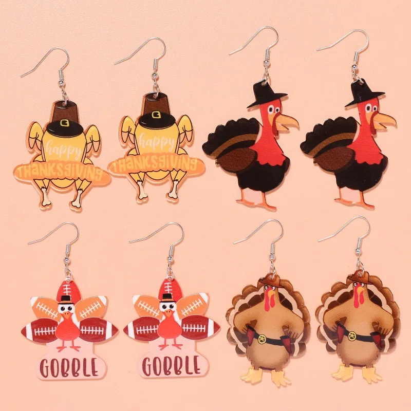 1 Pair Cartoon Turkey Acrylic Earrings Fun Strange Creative Party Earrings Jewelry