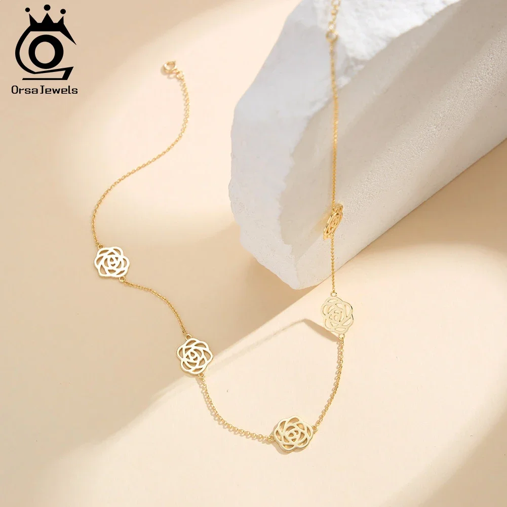 

ORSA JEWELS Lucky Hollow Clover Necklace S925 Silver Flower Flower Charm Clavicle Chain Necklaces Daily Jewelry Gift APN58