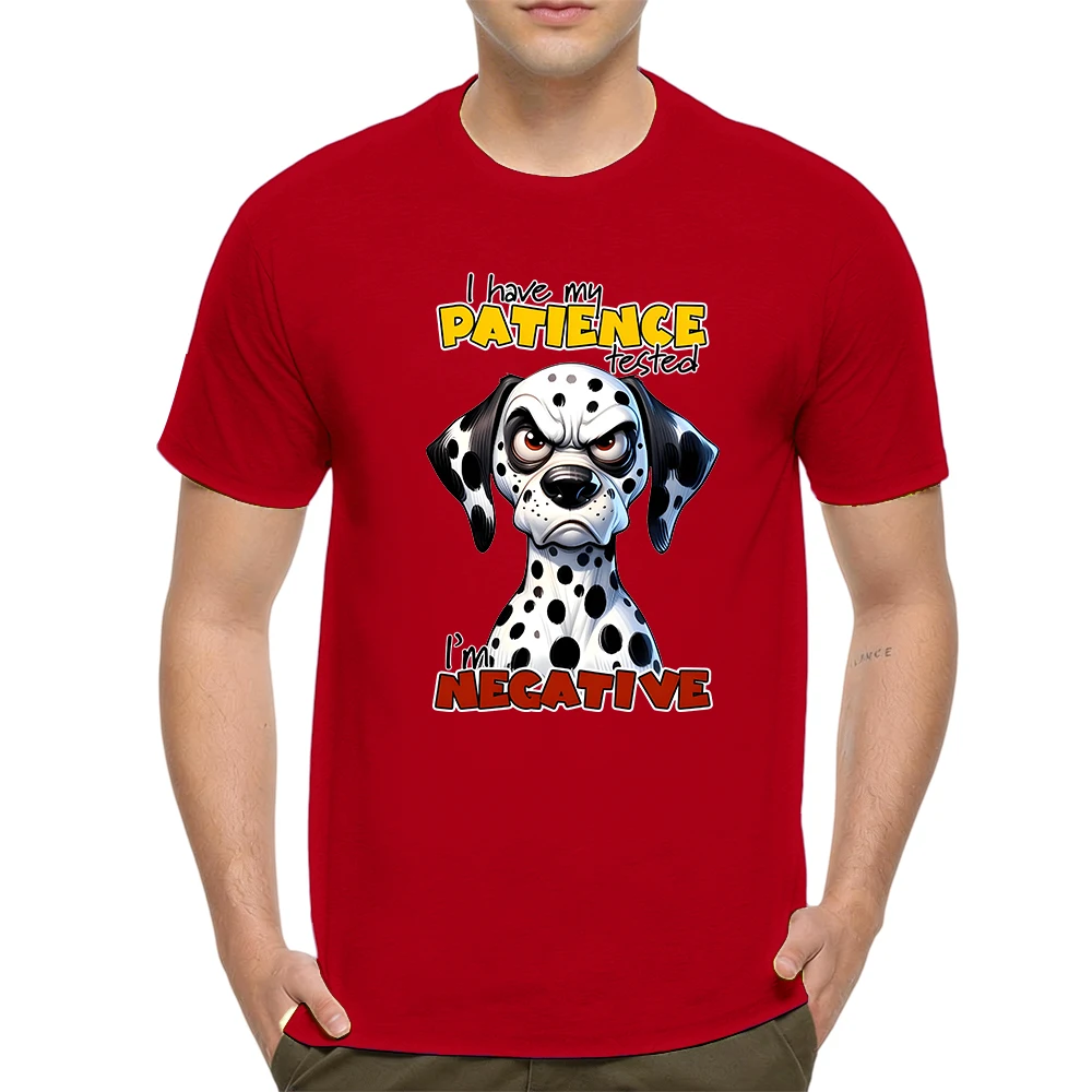 Mens 100% Cotton T Shirt I'm Negative Grumpy Dalmatian Dog Funny Cartoon Slogan Print Breathable Short Sleeve Daily Wear
