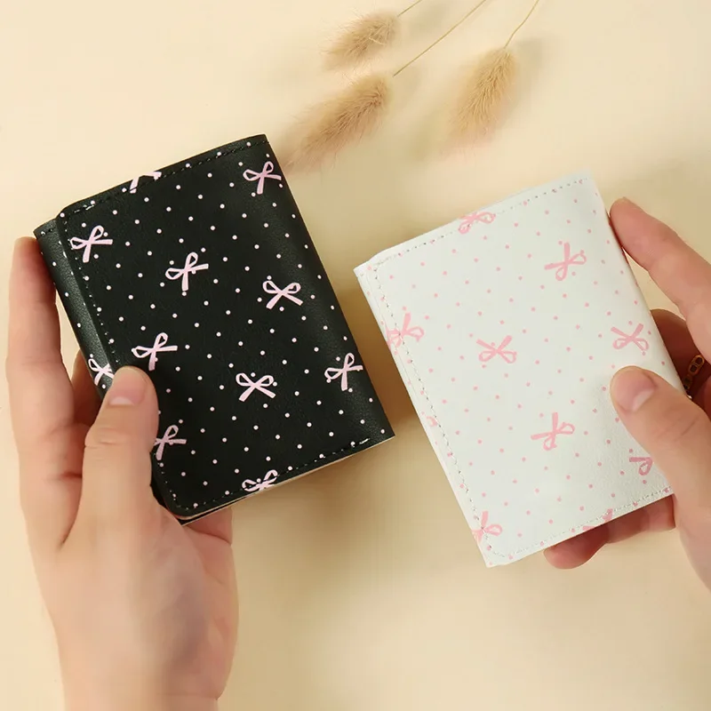 

Cute Korean Style Wallet Women Sweet Pink Color Floral Bow Purse Card Wallet for Girl Portable Travel Cash Coin Photocard