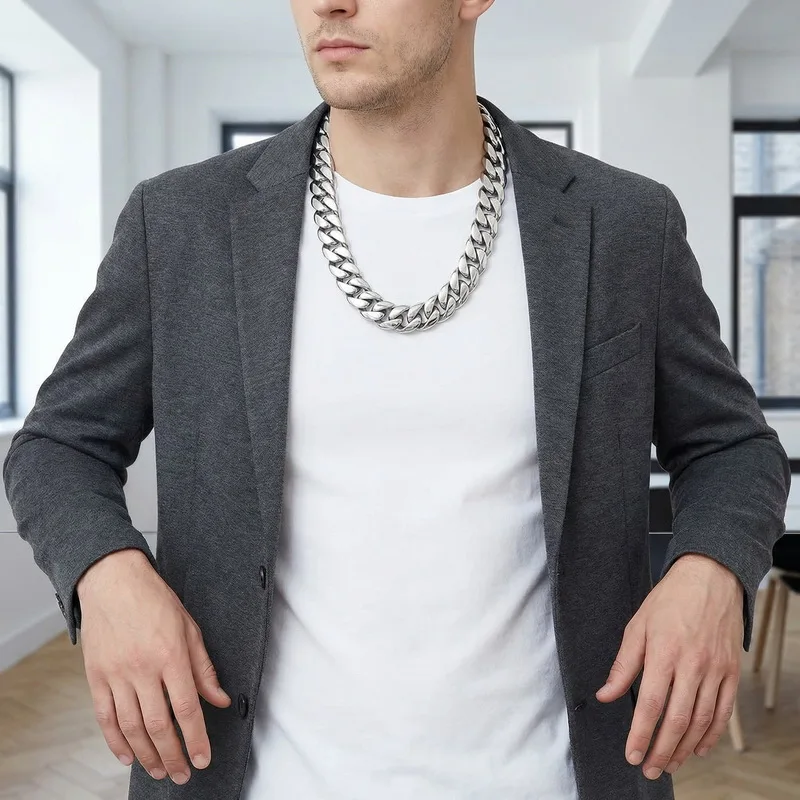 Fongten Minimalist Stainless Steel Necklace For Men Creative Bone Button Waterproof Colorfast Male Punk Jewelry Party Gifts