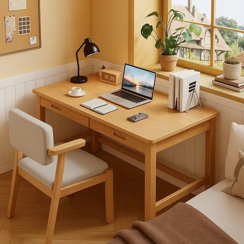 for Solid Wood Desk Adult Home Bedroom Computer Desk Simple Rectangular Learning Writing Table Workbench