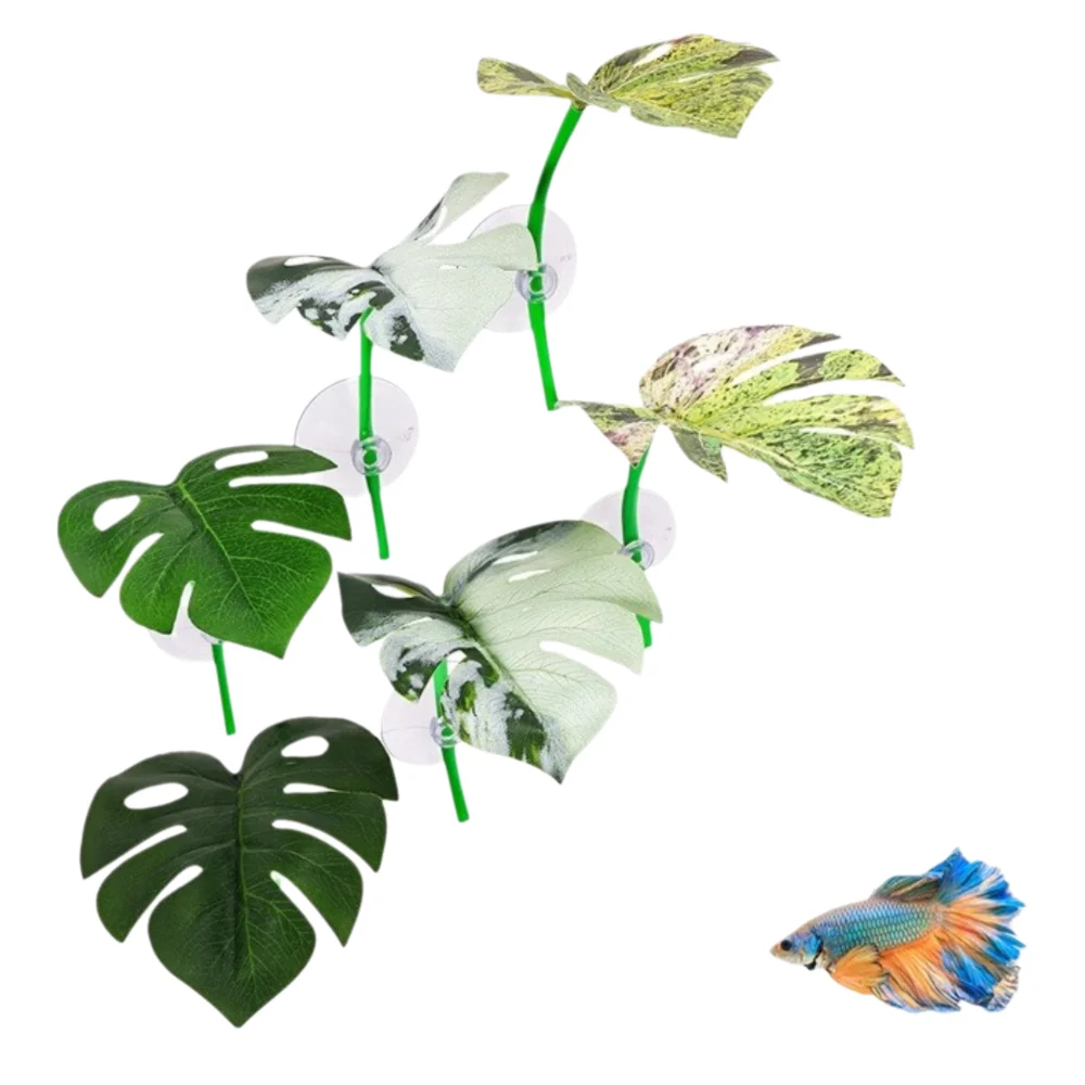 1/4PCS Green Leaf Betta Fish Rest Suction Cup Simulated Lotus Artificial Leaf Fighting Perch Aquarium-Safe Floating Bed