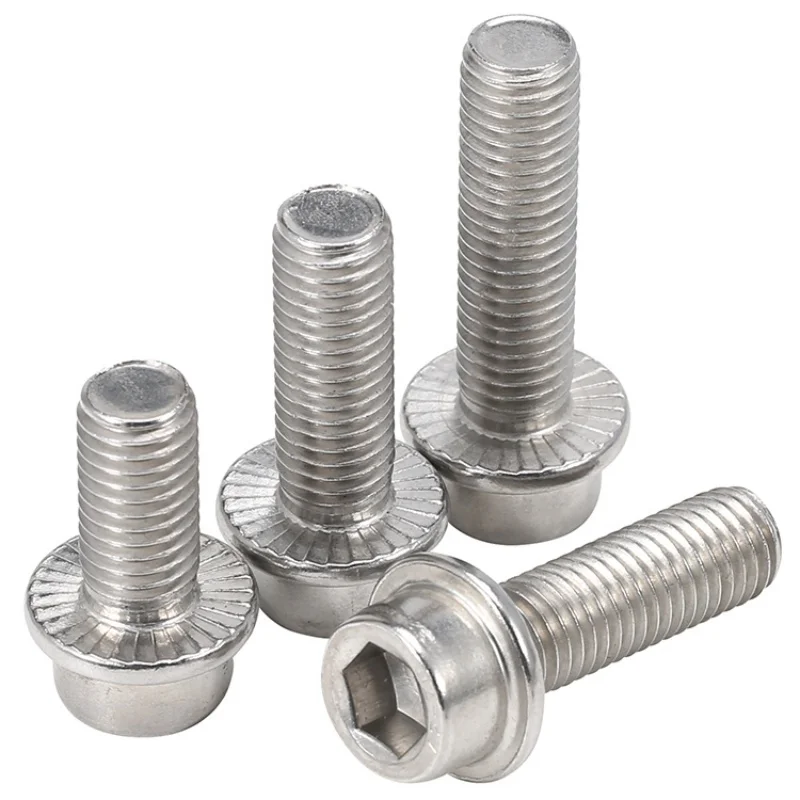 M3-M12 Hex Socket Flange Screws 304 SS Round Head Built-in Washer Pad Inner Hex Fastening Bolts Industrial Hardware
