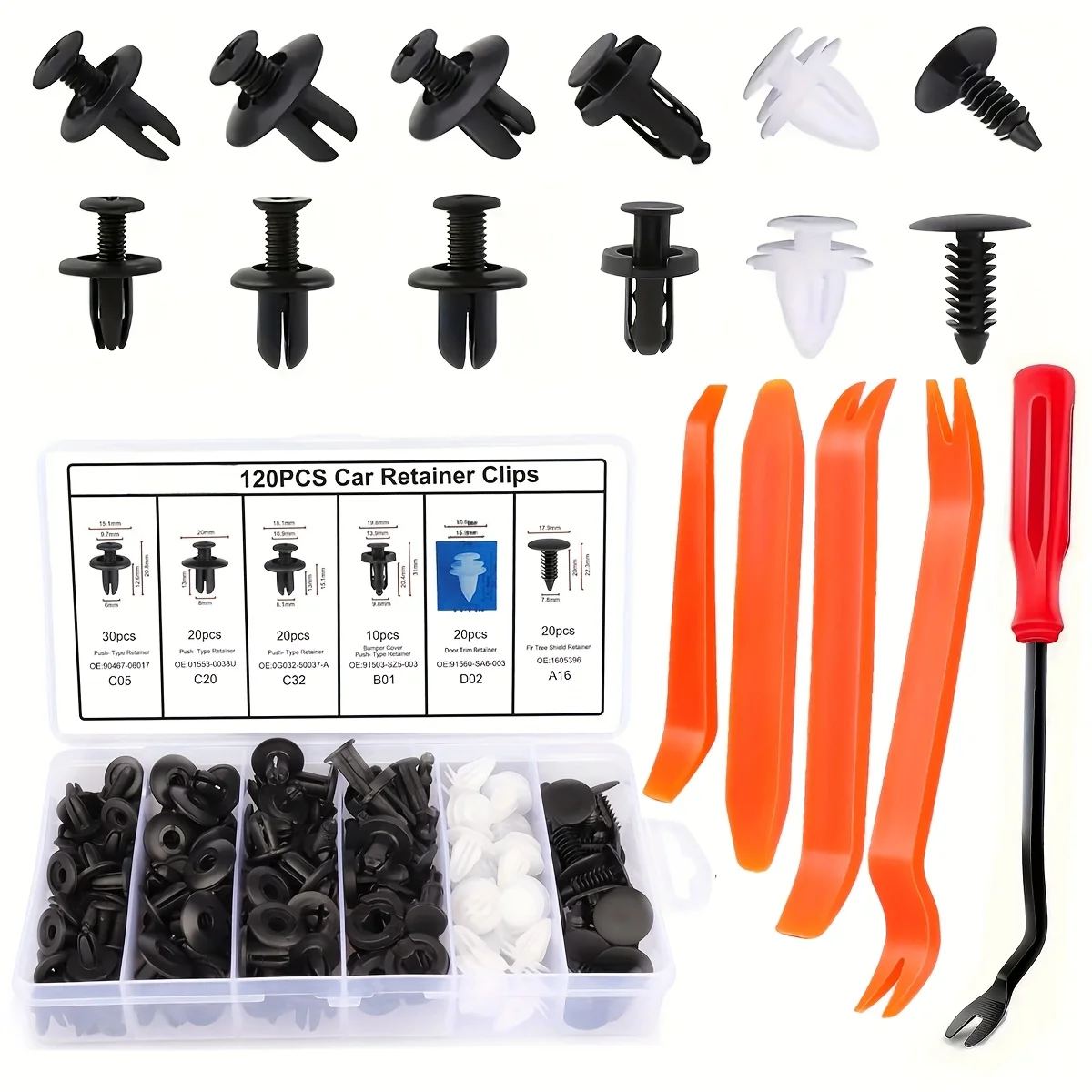 125PCS Car Fastener Clips Kit with Removal Tools Universal Nylon Plastic Rivets Door Panel Bumper Trim Clips Set