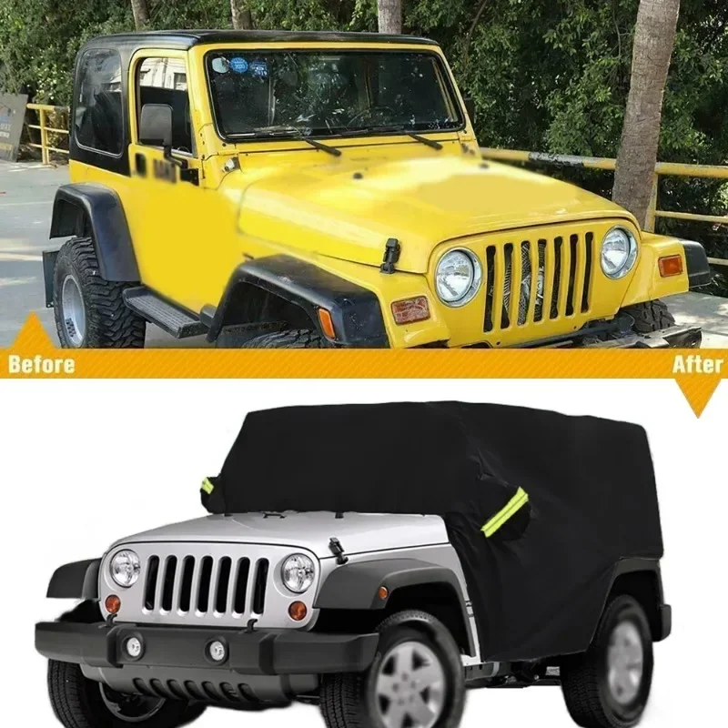 Half Car Cover For JEEP Wrangler TJ 2 Door/4 Door Waterproof Anti UV Sunshade Dust Protector Cover Exterior Accessories Black